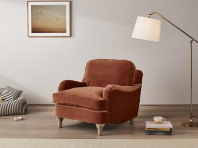 Jonesy Armchair in Broken Pot Orange Velvet
