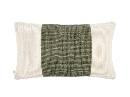 Knitty Stripe Wool Cushion Cover - 40x66 - Waxed Jacket - Green