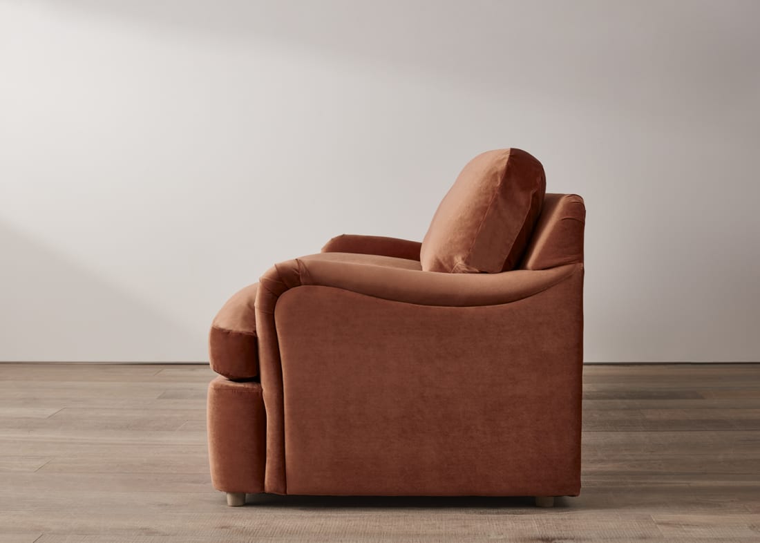 Jonesy Sofa Bed in Broken Pot Orange Velvet