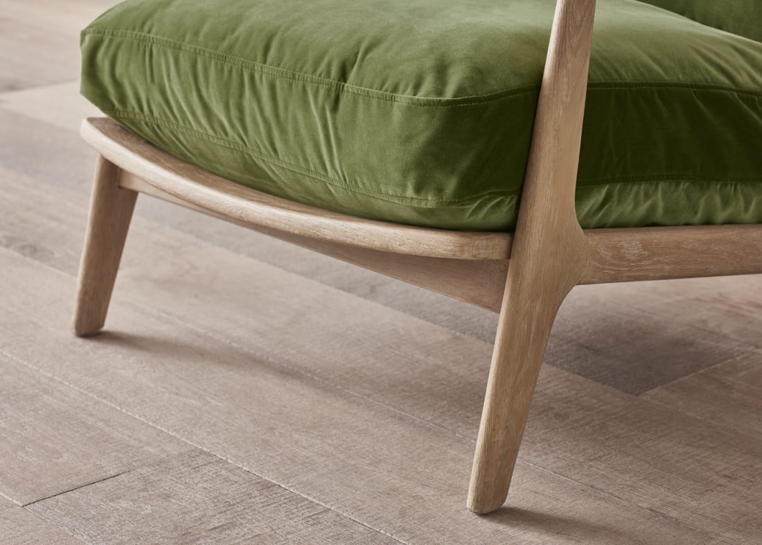 Squishbag Accent Chair in Whitewashed Oak in Grass Clippings Green Velvet
