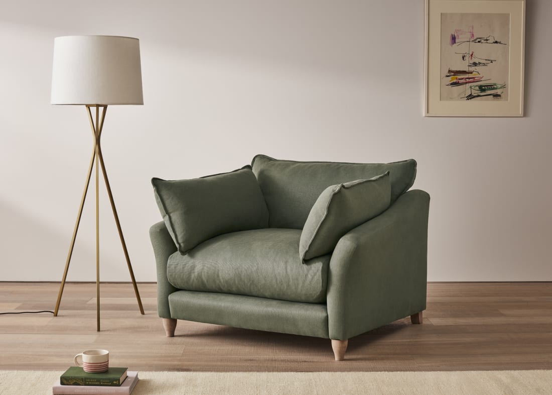 Brioche Armchair in Waxed Jacket Green Linen