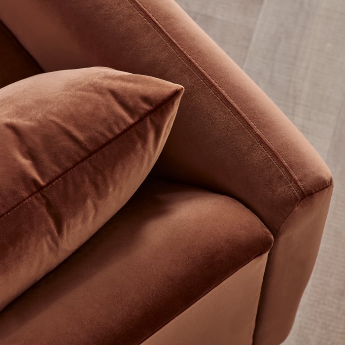 Squishmeister Corner Sofa in Broken Pot Orange Velvet