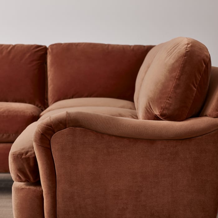 Jonesy Even Sided Corner Sofa in Broken Pot Orange Velvet