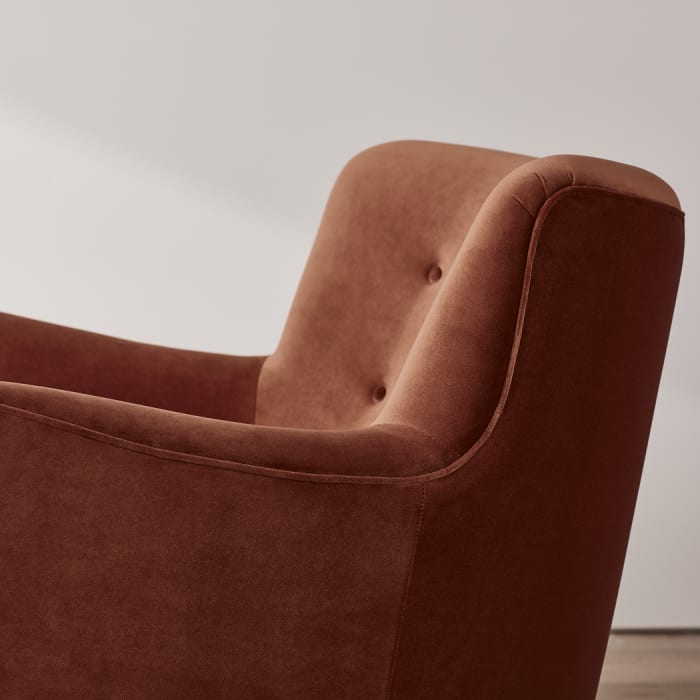 Chillback Accent Chair in Broken Pot Orange Velvet