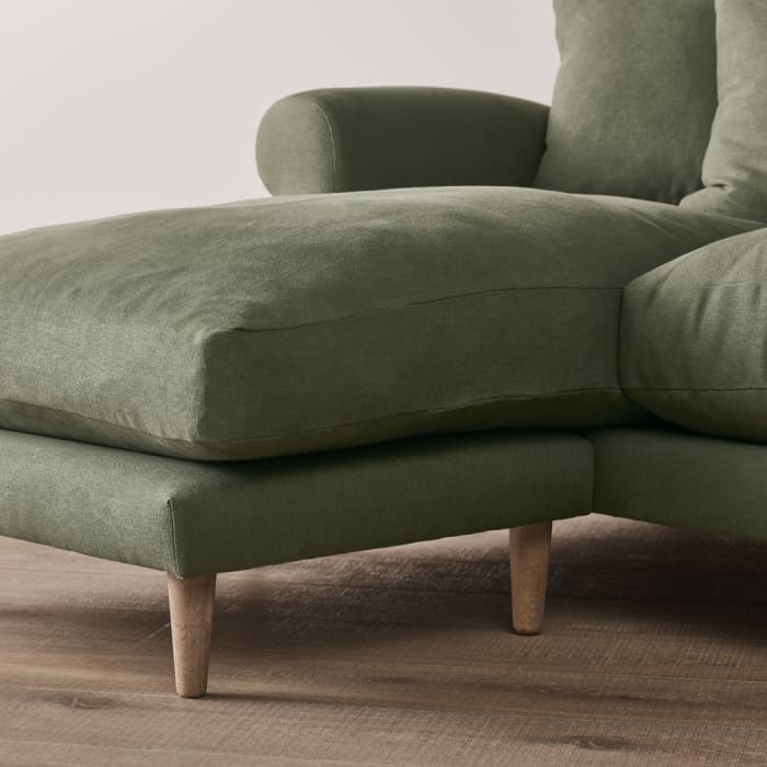 Crumpet Chaise Large Left Hand in Waxed Jacket Green Linen