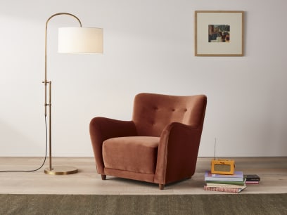 Chillback Accent Chair in Broken Pot Orange Velvet