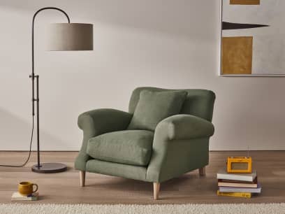 Crumpet Armchair in Waxed Jacket Green Linen