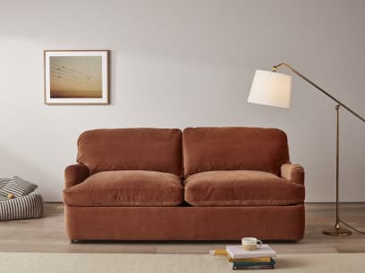 Jonesy Sofa Bed in Broken Pot Orange Velvet