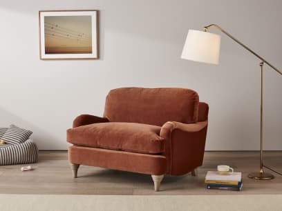 Jonesy Loveseat in Broken Pot Orange Velvet