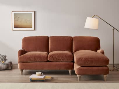 Jonesy Chaise Sofa in Broken Pot Orange Velvet