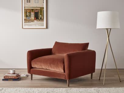 Squishmeister Love Seat in Broken Pot Orange Velvet
