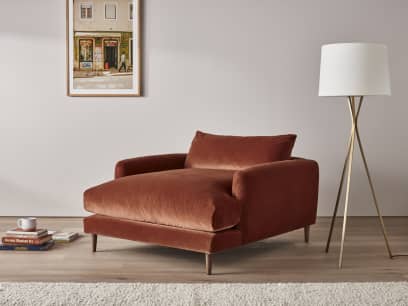 Squishmeister Love Seat Chaise in Broken Pot Orange Velvet