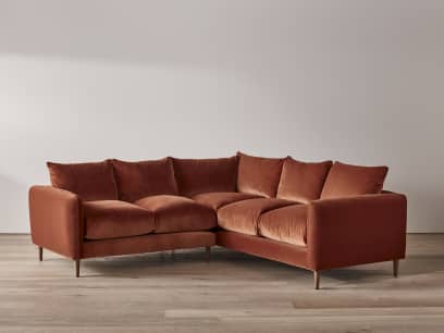 Squishmeister Corner Sofa in Broken Pot Orange Velvet