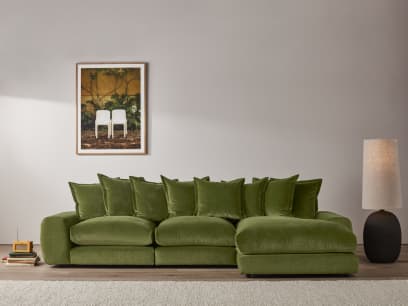 Wodge Modular Chaise Sofa in Grass Clippings Green Velvet