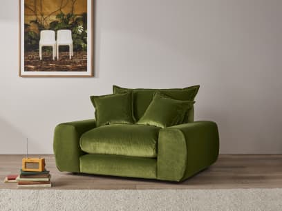 Wodge Love Seat in Grass Clippings Green Velvet