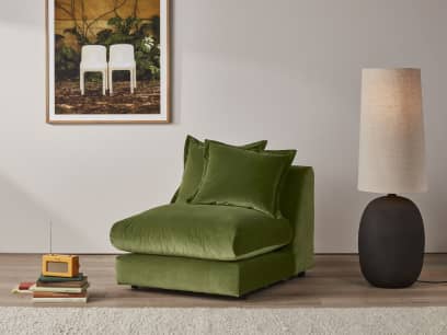 Wodge Armless Love Seat in Grass Clippings Green Velvet