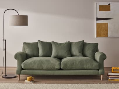 Crumpet Large Sofa in Waxed Jacket Green Linen