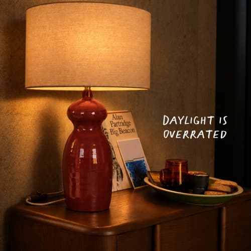 Survival kit for the clocks go back​. The second the sun goes down, our inner moth is activated. Which of these lamps you adding to your living room first?

1. Dazzler Lamp in Toffee Apple Red
2. Nester Lamp in Grass Clippings Green
3. Carver Lamp in Dark Oak
4. Mooner Lamp in Toffee Apple Red
5. Shroomer Lamps in Sopping Seagrass Teal and Grass Clippings Green