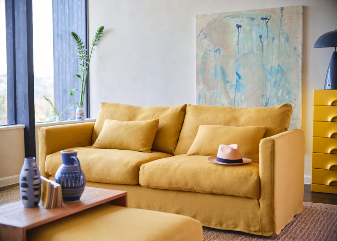 Bruges Sofa in Honey Pot Yellow Linen