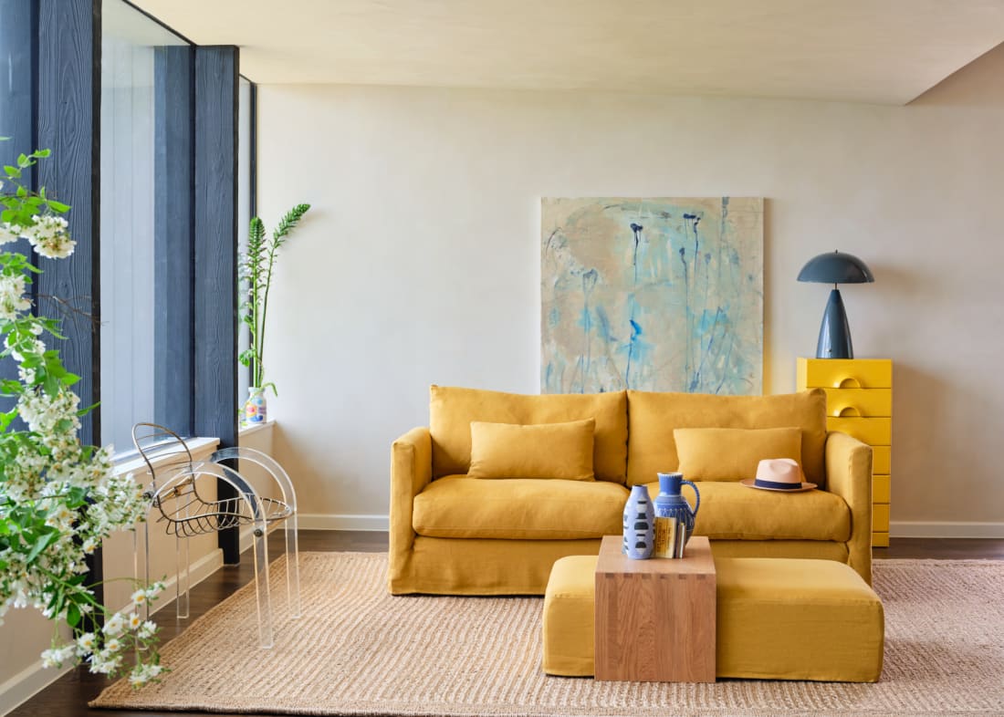 Bruges Sofa in Honey Pot Yellow Linen