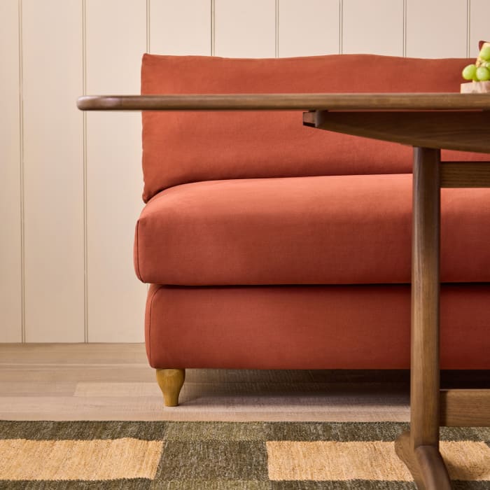 Groupie Sofa Bench in Quince Jam Twill with Light Oak Legs
