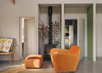 Nightcap Accent Chair with Footstool in Bobbing Buoy Orange Velvet