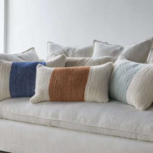 Our Knitty Stripe Wool cushions are satisfyingly soft and chunky textured, with a happy stripe of colour.⁠
⁠