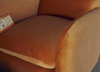 Nightcap Accent Chair with Footstool in Bobbing Buoy Orange Velvet