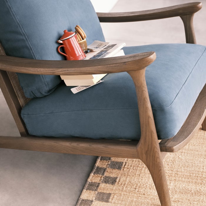 Squishbag Accent Chair in Dark Oak in Hosepipe Teal Cotton