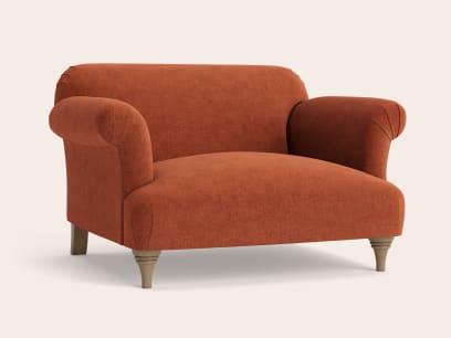 Soufflé Love seat in Broken Pot Orange Chenille