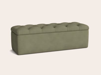 Button Top Ottoman Storage Bench in Waxed Jacket Green Twill