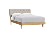 Dr Slow Bed in Natural Linen - Double - Natural Fabric - Light Oak