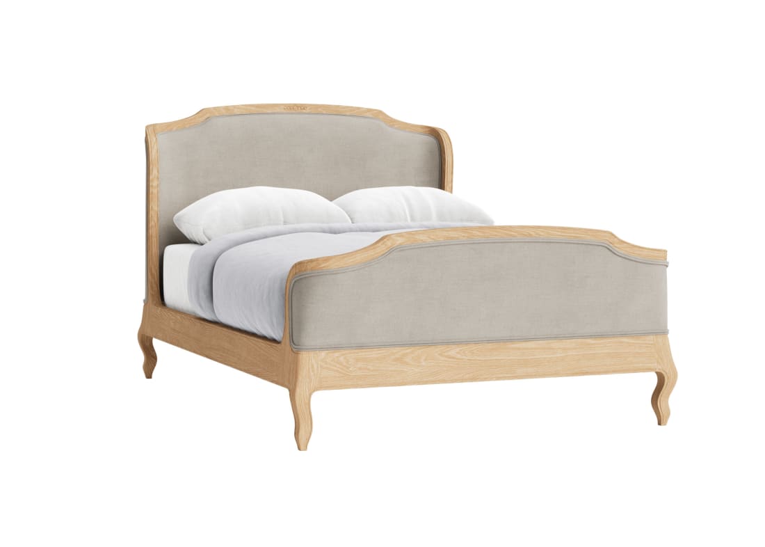 Joelle Bed in Natural Linen - Double - Whitewashed Oak