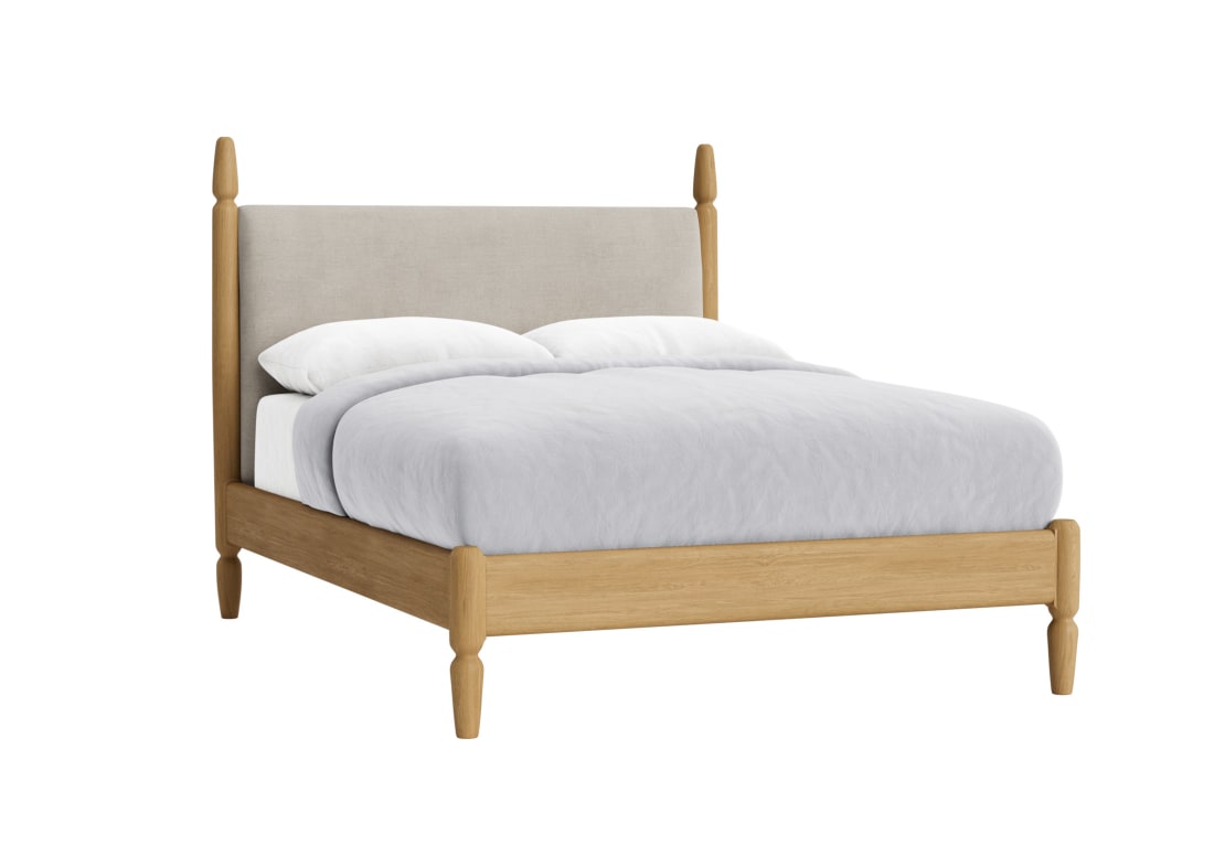 Pippi Bed in Natural Cotton Linen - Double - Natural Fabric - Light Oak