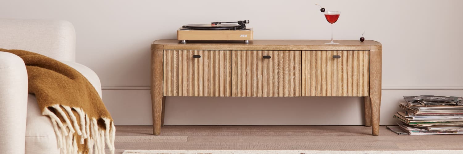 Heyday Media Unit in Whitewashed Oak