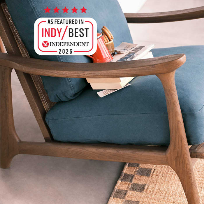 Squishbag Accent Chair in Dark Oak in Hosepipe Teal Cotton