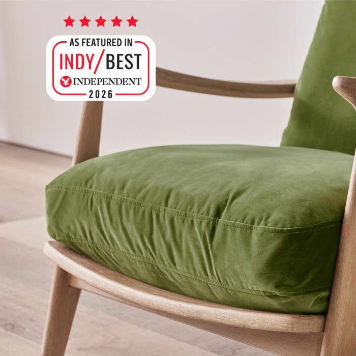 Squishbag Accent Chair in Whitewashed Oak in Grass Clippings Green Velvet