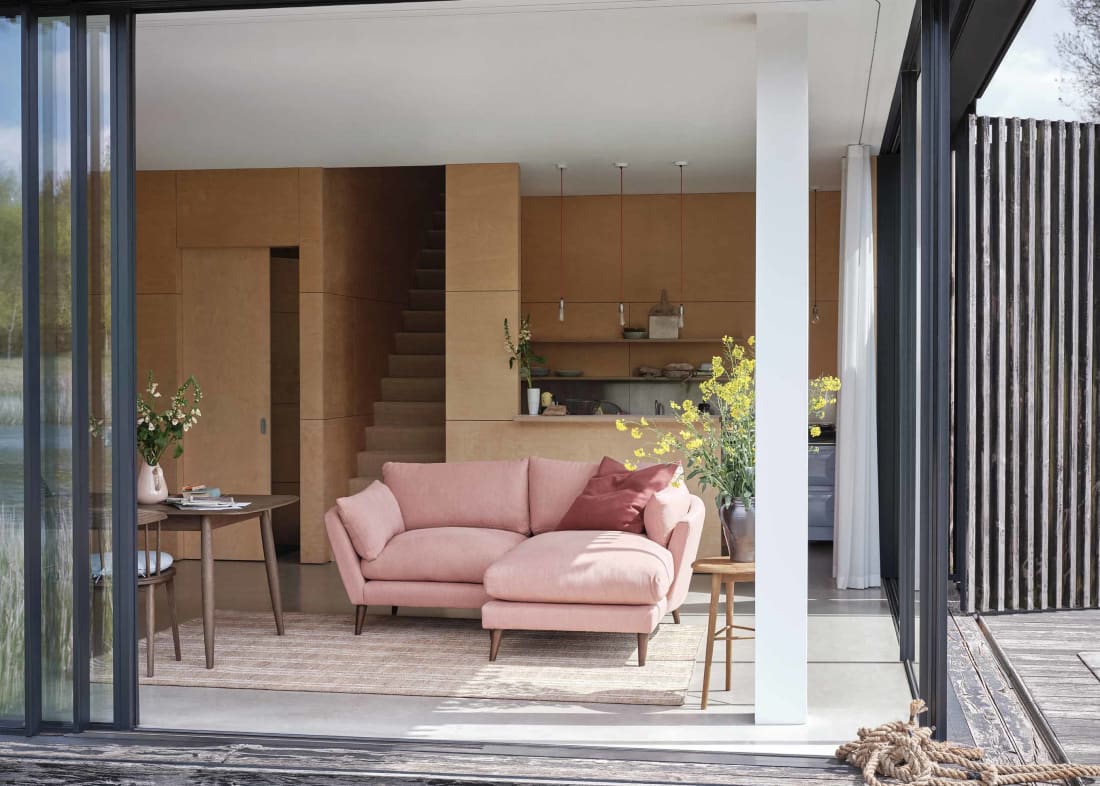 Groover Chaise Sofa in Strawberry Milkshake Pink Linen