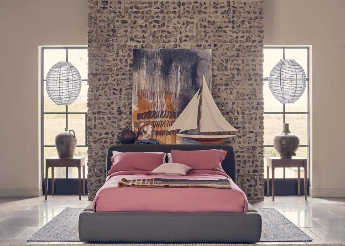 The Bedfather Bed in After Dark Grey Slubby