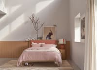 Bagel Bed in Whitewashed Oak in Jam Sandwich Pink Linen