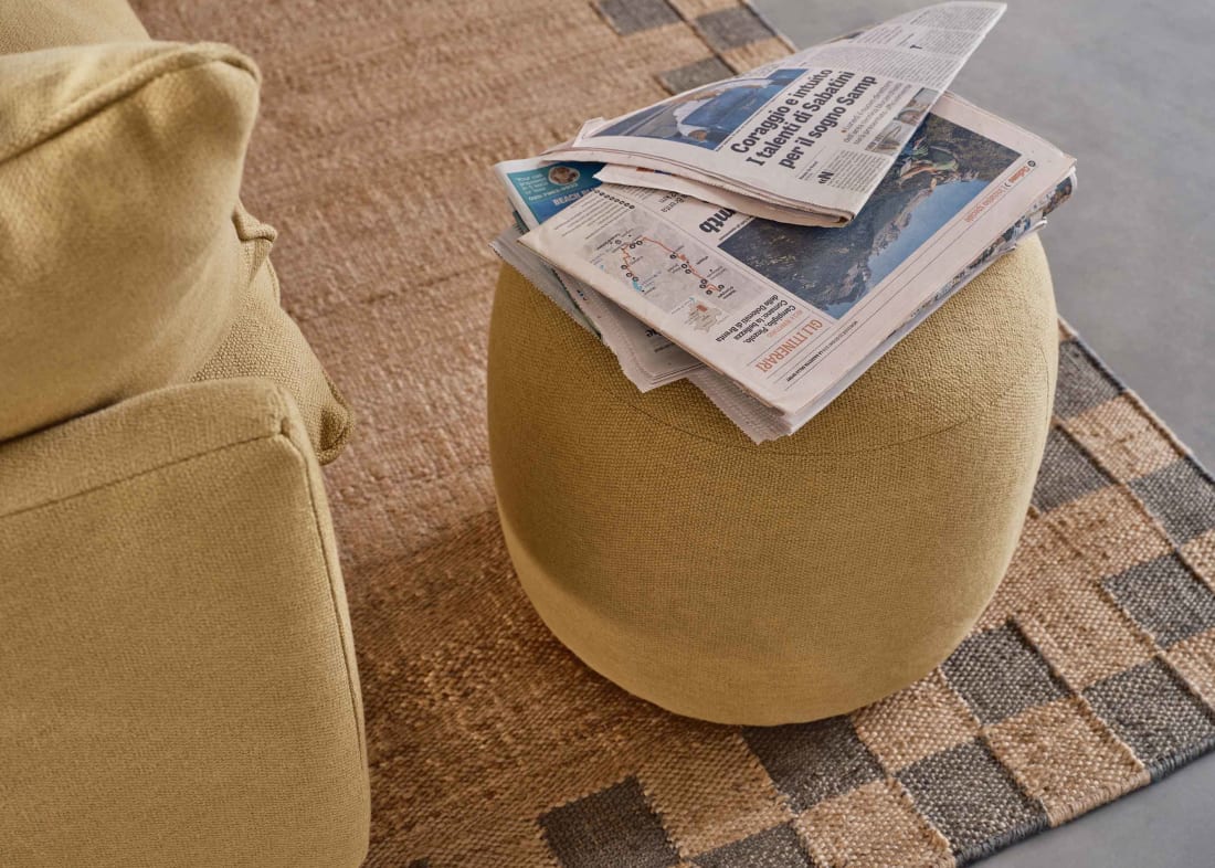 Little Cheese Footstool in Hit the Hay Yellow Slubby