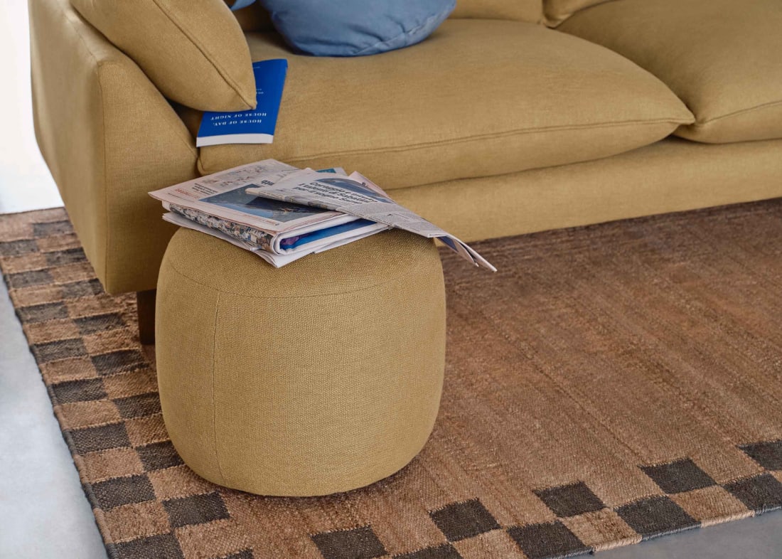 Little Cheese Footstool in Hit the Hay Yellow Slubby