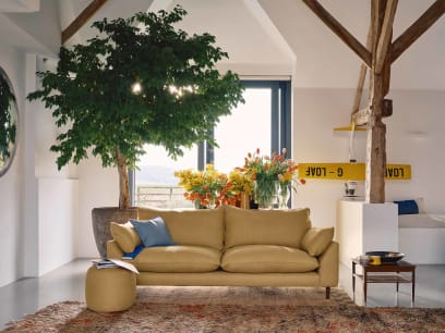 Slow Riser Sofa in Hit the Hay Yellow Slubby