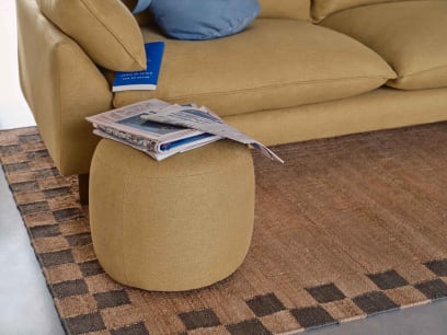 Little Cheese Footstool in Hit the Hay Yellow Slubby