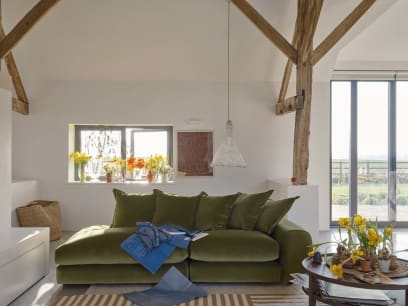 Wodge Modular Chaise Longue in Grass Clippings Green Velvet