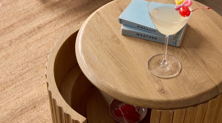 Bobbin Side Table with Wooden Top in Light Oak