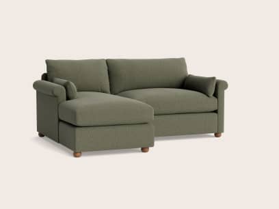 Queenie Chaise Sofa in Waxed Jacket Green Linen
