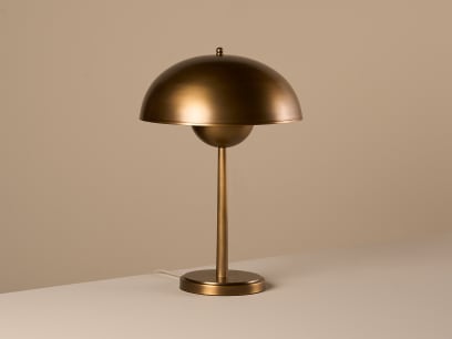 Double Domey Large Table Lamp Antique Brass Off HR