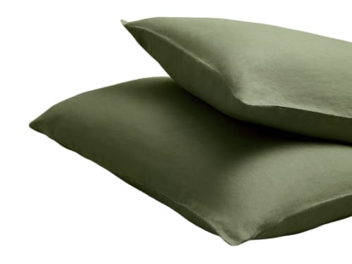 Lazy Linen Set of 2 Pillowcases - Standard - Waxed Jacket - Green