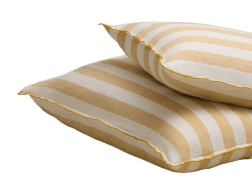 Stripey Lazy Linen Set of 2 Pillowcases - Standard - Butterscotch